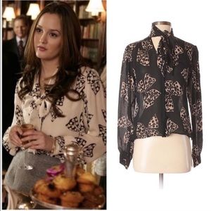 Milly Black and Tan bow print blouse 0